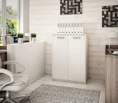 Produktbild von MATKAM Bürokommode 2D2P 2-türig, H/B/T 108 x 77 x 35 cm, mit zwei Innenregalen (Abstand 31,7 cm, passend für einen Standard-Ordner) (Weiß)