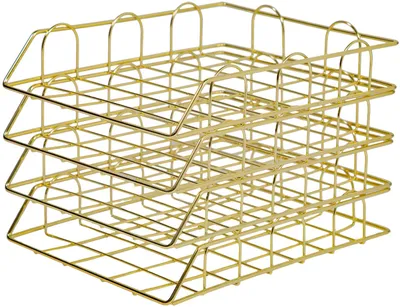 Obrázek produktu pro 4 stolní organizér A4 zásobník na papír Letter Tray stohovatelný kovový kancelářský úložný box zásobník na dokumenty pro domácí školní a kancelářský stůl (zlatý)