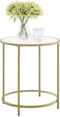 Produktbild von VASAGLE Runder Beistelltisch Nachttisch Kleiner Couchtisch 50 x 50 x 55 cm Glastisch mit Metallrahmen Sofatisch Balkon Gehärtetes Glas Gold