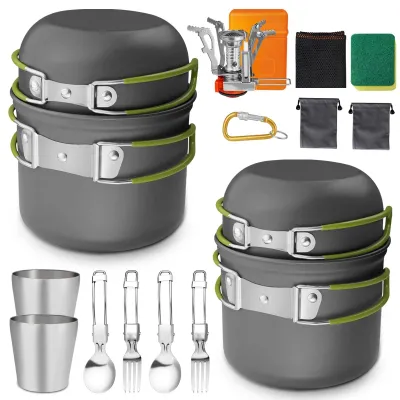 Produktbild von Campingkochküche für 2 Personen - Faltbares Kochset - Leichtes Aluminium - Picknickset