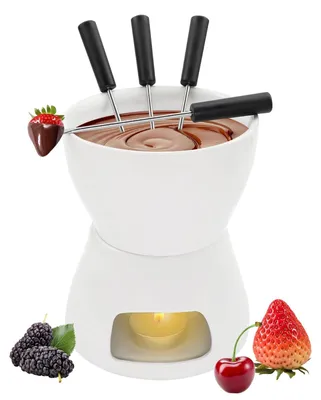 Zdjęcie produktu dla Solidchoice - Zestaw do fondue czekoladowego z ceramiki, z widelcami i świeczką tealight - biały