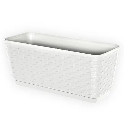 Produktbild von Kasten für Geländer Balkon Terrasse Blumentopf Rattan-Imitat 38,6 cm Weiß