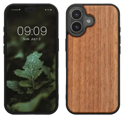 Produktbild von kwmobile Hülle kompatibel mit iPhone 17 Hülle - Holz Case - stoßfestes Handy Cover - TPU Handyhülle in Natur