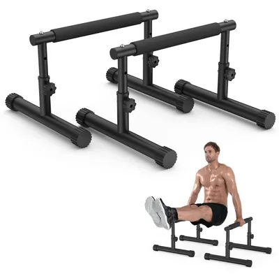Obrázek produktu pro Nastavitelná posilovací tyč 2 v 1: stojka na rukou, hrazda na kliky a dipovací tyč, výška 19 cm a 46 cm