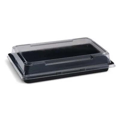 Produktbild von 200x Sushi Schalen schwarz Set mit Deckel transparent PET 218 x 143 x 43 mm