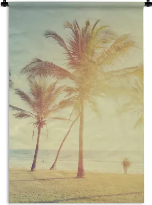 Produktbild von MuchoWow® Wandteppich Wandbehang Meer - Palme - Sommer - Sonne - Strand 90x135 cm Tapisserie Dekoration Wandtuch - Baumwolle - Wandskulptur
