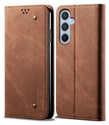 Image de Etui pour Samsung Galaxy S24+, étui portefeuille en cuir avec fermeture magnétique et support Marron