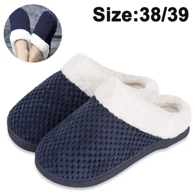 Produktbild von Bequeme Hausschuhe aus Memory-Schaumstoff aus Korallen-Fleece für Damen, zum Hineinschlüpfen, für den Innenbereich,Navy blue,38/39
