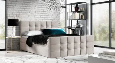 Produktbild von Gepolstertes Boxspringbett IVANA 1 LUX – 200x200, Beige + GRATIS Topper