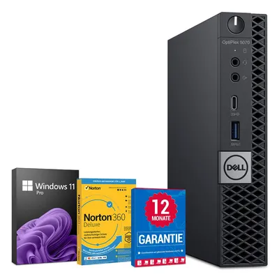 Produktbild von Dell OptiPlex 5070 Mini PC Computer - Intel Core i5-8500T (8.Gen) bis zu 6x3,5GHz - 8GB RAM - 256GB SSD - Windows 11 Pro - Norton 360 1 Jahr