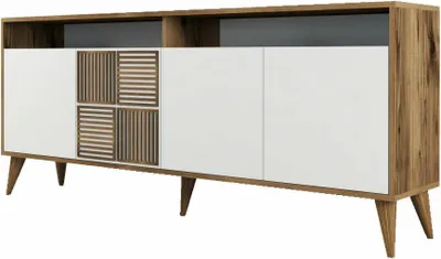 Produktbild von Konsolentisch Dpogg, Ausziehbarer Mehrzwecktisch, Eingangskonsole, Regal mit Erweiterungen, 180x35h79 cm, Walnuss und Weiß