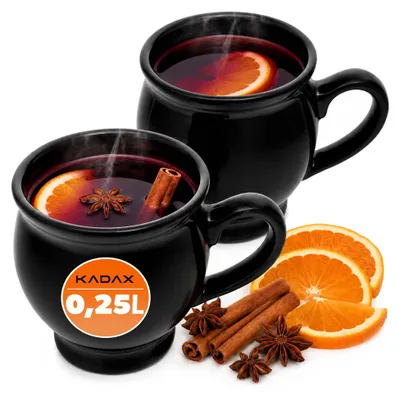 Steingutbecher 250 ml, 2 Stück, mit Henkel, schwarz