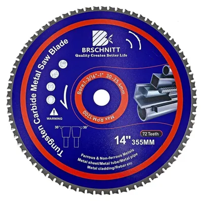 Immagine prodotto di Disco circolare per metallo, diametro 355 mm, 72 denti, in metallo duro (TCT), adatto per acciaio, alluminio, rame e acciaio strutturale