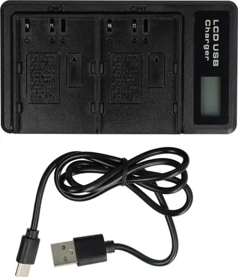 Produktbild von vhbw Dual Micro-USB + USB-C Ladegerät kompatibel mit Nikon D90, D80 Kamera - Ladeschale + Micro-USB Kabel Ladeanzeige + Display