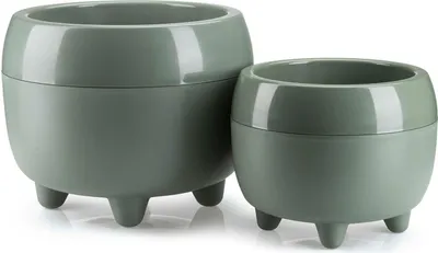 Immagine prodotto di HowHomely | Set di fioriere - Botanica - Grigio-verde - Design elegante - Pratici piedini - Vasi da fiori