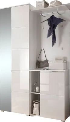 Produktbild von Kompaktgarderobe SLICE in weiß / MDF weiß Hochglanz, (BxHxT) 120x198x40 cm