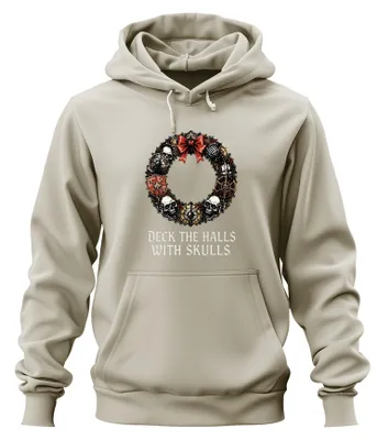 Produktbild von Deck The Halls With Skulls Totenkopf Weihnachtskranz Hoodie Kapuzenpullover, Natur, L
