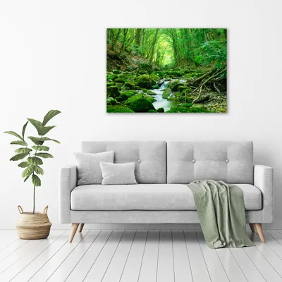 Produktbild von Tulup® Glas-Bild - 100 x 70 - Wandbild aus Glas - Wandkunst - Wandbild hinter gehärtetem Sicherheitsglas - Landschaften - Bach im Wald - Grün