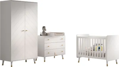 Produktbild von Babyzimmer Set Kamillah 2 Kinderzimmer Komplettset MDF Satin Weiß
