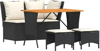 Obrázek produktu pro vidaXL 4dílný zahradní jídelní set s polštáři Black Poly Rattan