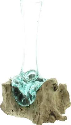 Image de Vase racine haute bois & verre - Vase de fleurs balinais