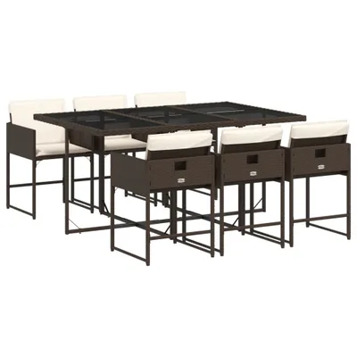 Produktbild von vidaXL 7-tlg. Garten-Essgruppe mit Kissen Braun Poly Rattan