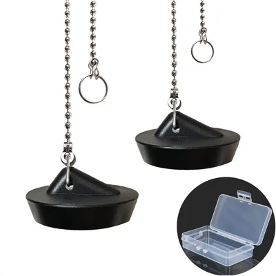 Produktbild von Set mit 2 Abflussstopfen (44 mm) mit Edelstahlkugelkette, Spülbeckenabflussstopfen, Gummistopfen, Abflussstopfen für Küchen- und Badezimmerspülen (Größe zwischen 42,5 und 45 mm)
