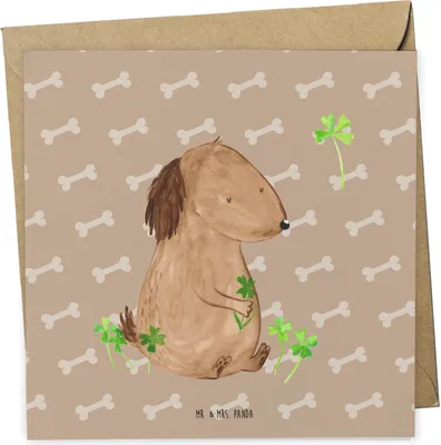 Produktbild von Mr. & Mrs. Panda Grußkarte Hund Kleeblatt - Hundeglück - Geschenk, doppelkarte, Klappkarte, Sprüche, Glück, anlasskarte, Glückwunschkarte, Viel, faltkarte