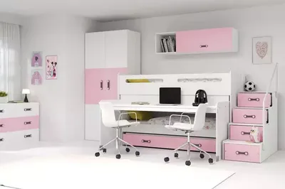 Produktbild von Kinderhochbett mit Stauraum und Matratzen 80x200 IDA 1 – Weiß / Rosa