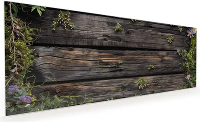 Produktbild von Küchenrückwand Spritzschutz Glas mit Motiv Holz mit Blumen 40 x 40 cm