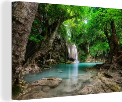 Zdjęcie produktu dla OneMillionCanvasses® - Obrazy na płótnie - 140x90 cm, Dżungla - Wodospad - Rośliny - Woda - Natura, Dekoracja ścienna - Zdjęcie na płótnie - Obraz na płótnie