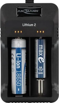 Produktbild von ANSMANN Lithium 2 Ladegerät für 1-2 Li-Ion Akku 3,6V, 3,7V mit LED-Ladestatusanzeigen, schwarz