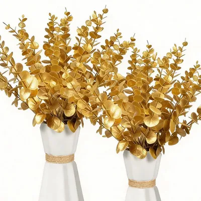 Künstliche Eukalyptusblätter, 18 Stück, Goldstab, 41 x 5 cm