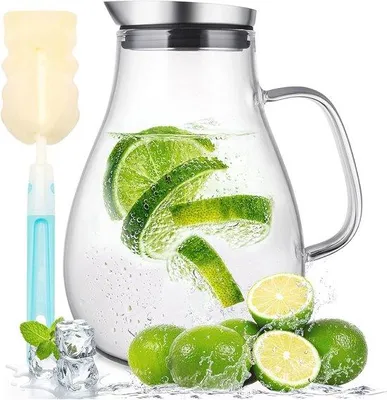 Produktbild von Glasflasche mit Deckel und tropfsicherer Ausgießöffnung – 2 Liter Fassungsvermögen, ideal für Eistee, Saft und selbstgemachte Getränke