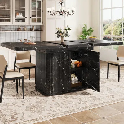 Immagine prodotto di STILVORA: Tavolo da pranzo 140-180 cm con spazio contenitivo nascosto, tavolo allungabile con piano allungabile, tavolo da pranzo con decorazioni in rilievo