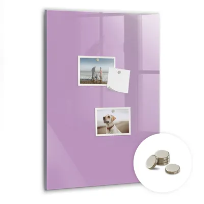 Obrázek produktu pro Magnetická Tabule na Zeď Skleněná - Memo Board Kleněnou Přední Stranou - 5 magnetů v balení - - 40x60 cm - Šeříková barva
