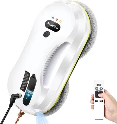 Image de Nettoyeur de vitres électrique - Jet d'eau à ultrasons - Robot nettoyeur de vitres - Blanc
