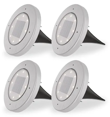 Image de HOFTRONIC - Set de 4 Spots solaires encastrables au sol 8 LED 3000K IP65 acier inoxydable