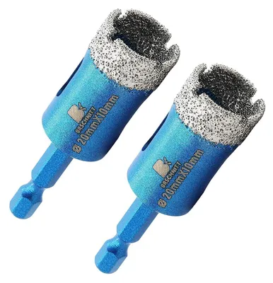Obrázek produktu pro Diamantové vrtáky 20 mm, šestihranná stopka, pro keramiku, kámen, žulu, mramor, 2 kusy