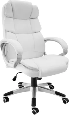 A white office chair on a white background.