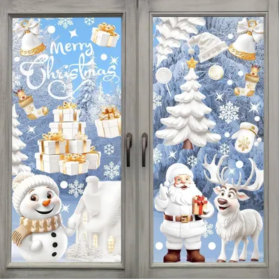 Immagine prodotto di Set di 9 decorazioni per finestre a tema natalizio: Babbo Natale, renna, fiocco di neve. Adesivi per finestre, effetto 3D, riutilizzabili