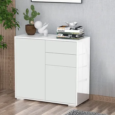 Produktbild von ZMH Aufbewahrungsmöbel, Sideboard, Kommode, Aufbewahrungsschrank mit 2 Schubladen und 2 Schränken mit Türen, verstellbare Einlegeböden, für Wohnzimmer, Küche, Schlafzimmer, 79 x 36 x 74 cm, weiß