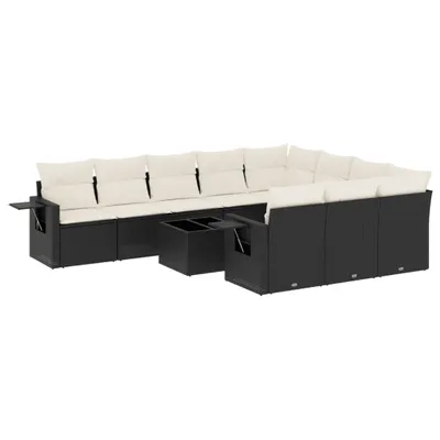 Produktbild von vidaXL 11-tlg. Garten-Sofagarnitur mit Kissen Schwarz Poly Rattan