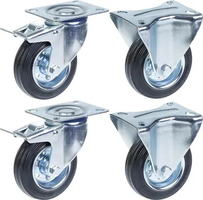 Zdjęcie produktu dla gumowe kółka 100 mm, 4", hamulec i mocowanie, udźwig 360 kg, zestaw 4 szt