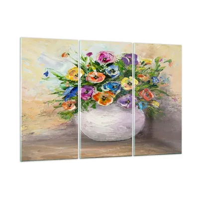 Produktbild von Bilder auf glas - Blumen Blumenstrauß Vase bunt - 165x110cm - Glasbilder - Wandbilder - Kunstdruck - zum Aufhängen bereit - Wanddekoration aus Glas - Glas Bilder - Wandbild auf Glas - GCE165x110-2915