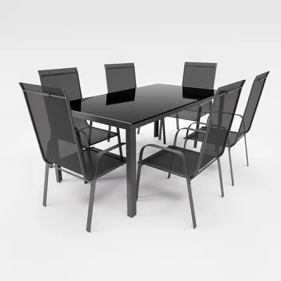 Produktbild von Gartenmöbel Set Metall Tisch 6 Stapelsessel Essgruppe Gartenset Sitzgruppe Stuhl schwarz