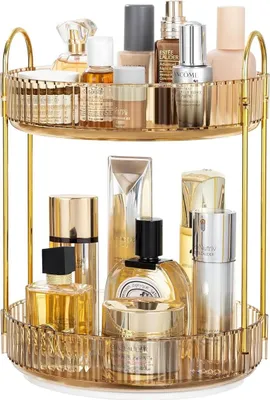 Produktbild von Um 360 ° drehbarer Make-up-Organizer, drehbares Make-up-Halterregal für das Badezimmer, Kosmetikaufbewahrung mit großer Kapazität, Waschtischregal