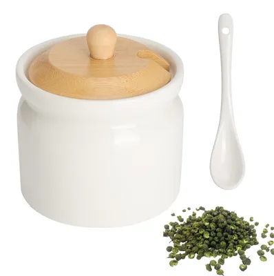 Keramik-Gewürzdose mit Deckel & Löffel, 180 ml, Weiß