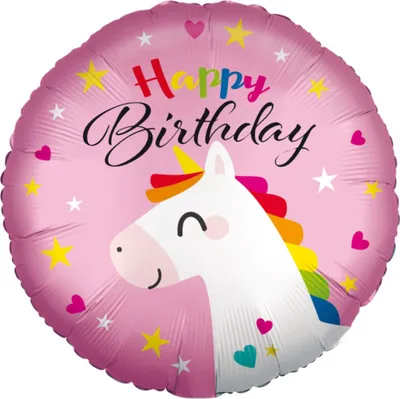Produktbild von 18"/Ø43cm Folienballon "Happy Birthday" Einhorn