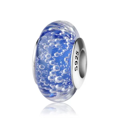 Produktbild von PANDACHARMS Blauer Wasserfall Glas Charm, 925er Sterling Silber, passt zu Pandora